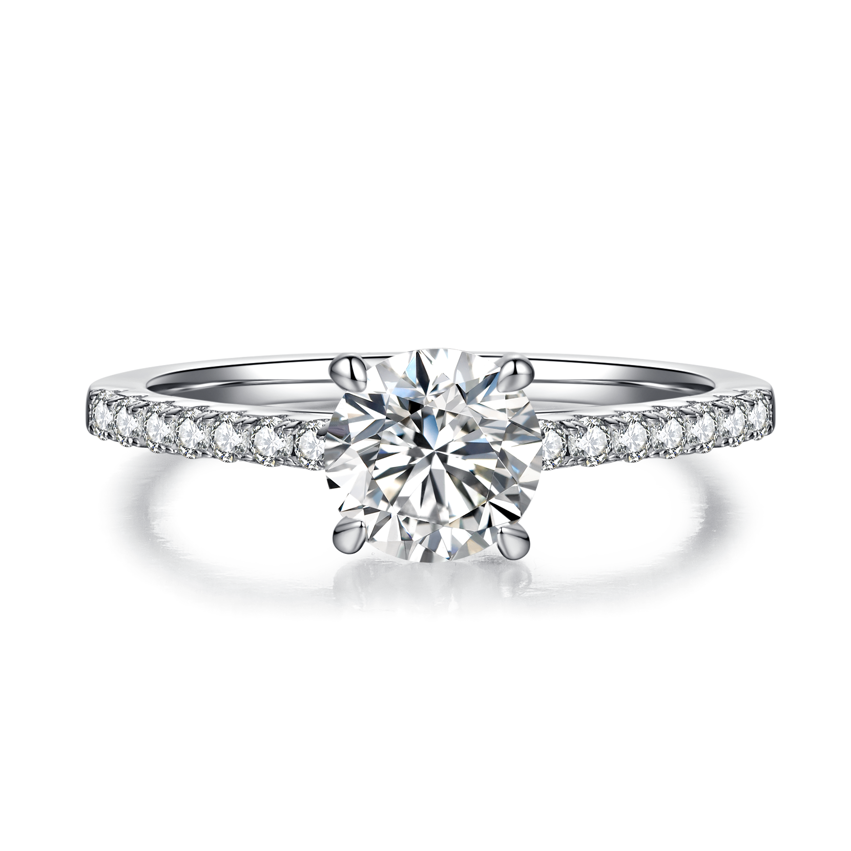 1.0 CT D Color Round Cut Moissanite Pave Custom Ring in White Gold Plated Sterling Silver#5