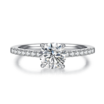 1.0 CT D Color Round Cut Moissanite Pave Custom Ring in White Gold Plated Sterling Silver#5