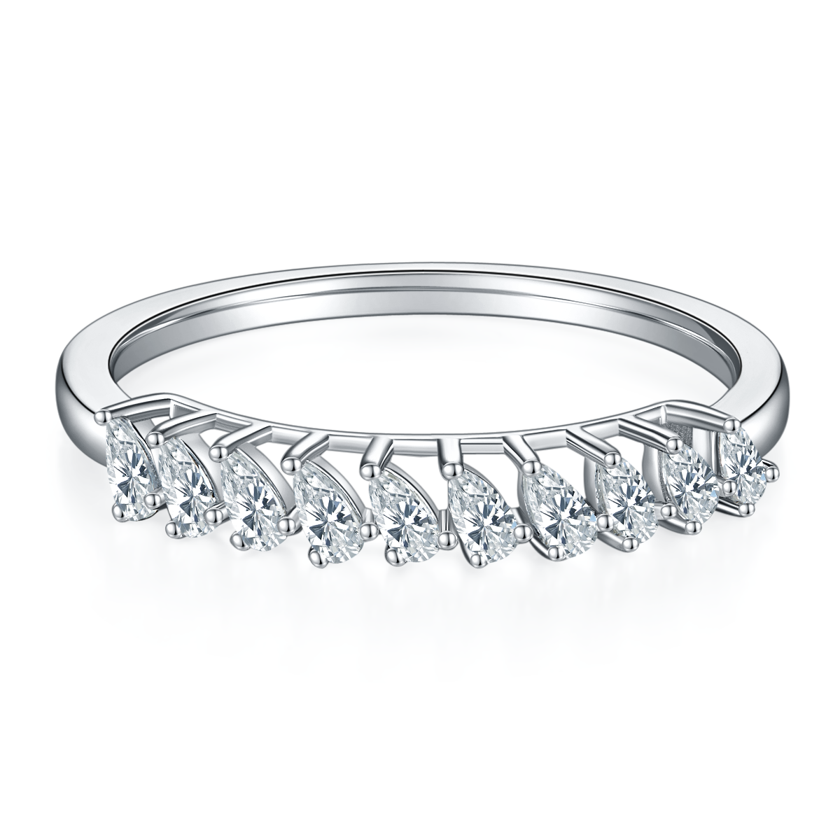 1.0 CT D Color Pear Cut Moissanite Custom Eternity Band in White Gold Plated Sterling Silver#2