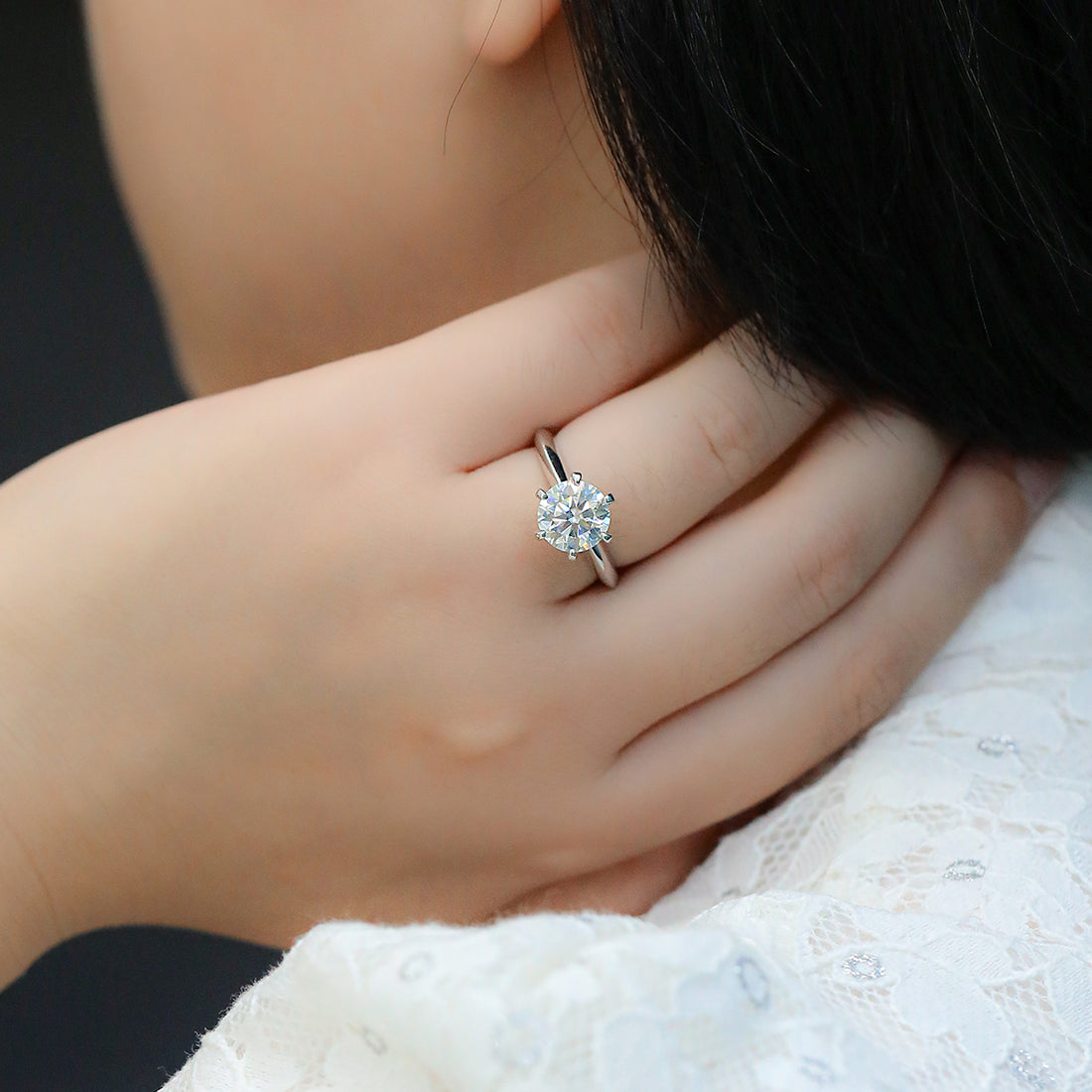 3.0 CT D Color Moissanite 6-Prong Classic Plain Shank Ring in White Gold Plated Sterling Silver#5