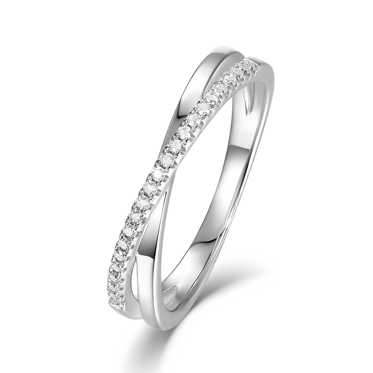 0.33 CT D Color Moissanite Criss-Cross Couple's Ring (Women's) in White Gold Plated Sterling Silver#2
