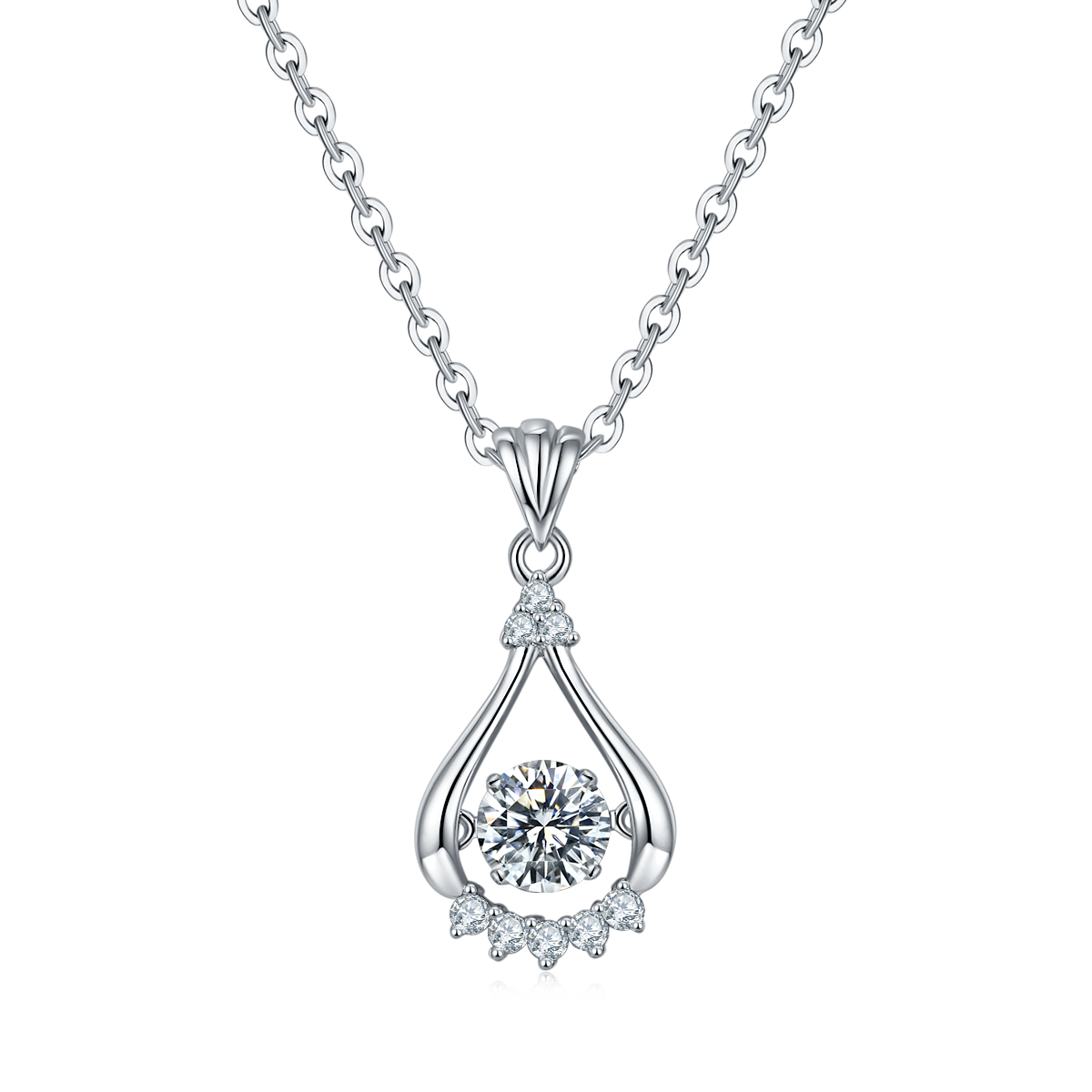 0.5 CT D Color Dancing Bright Eyes Moissanite Necklace in White Gold Plated Sterling Silver#2