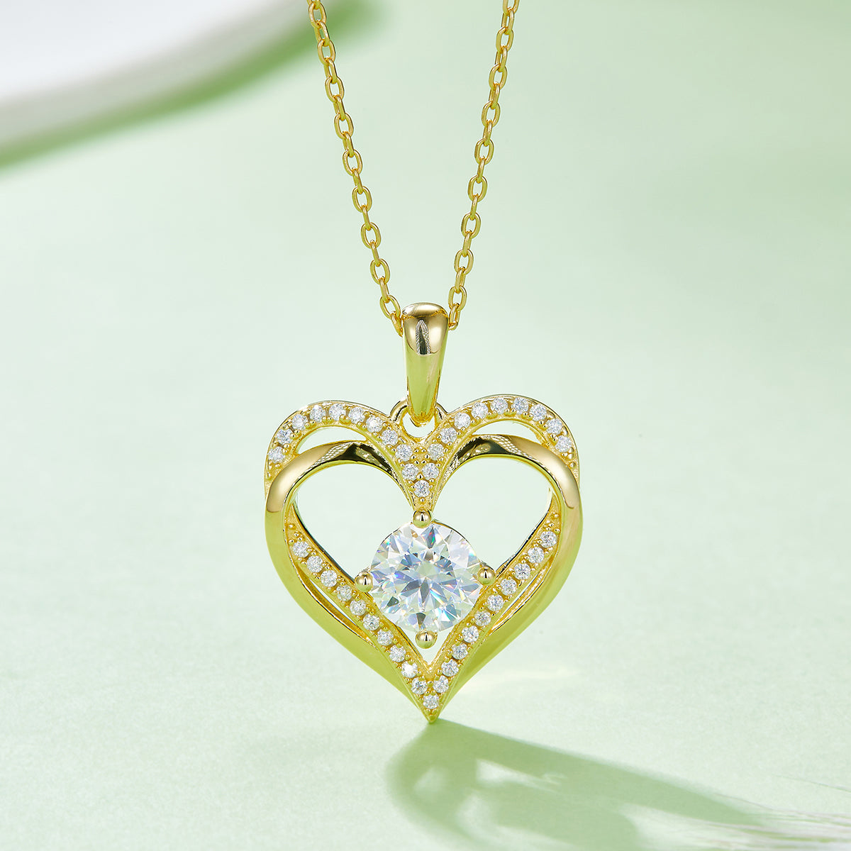 1.2 CT D Color Moissanite Melee Round Heart Pendant in Sterling Silver#8