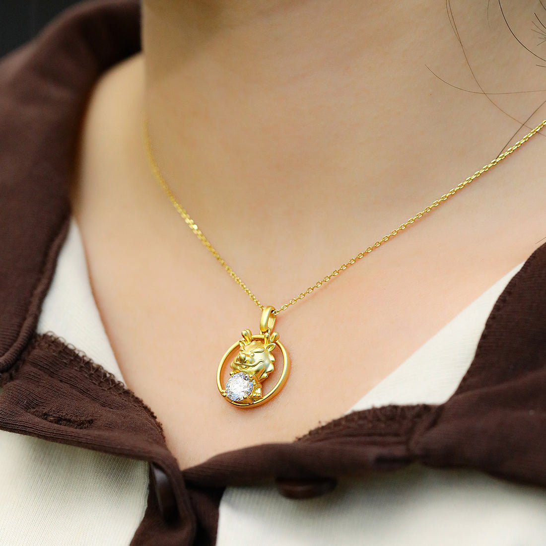 1.0 CT Moissanite Chinese Zodiac Dragon Necklace in Sterling Silver#0