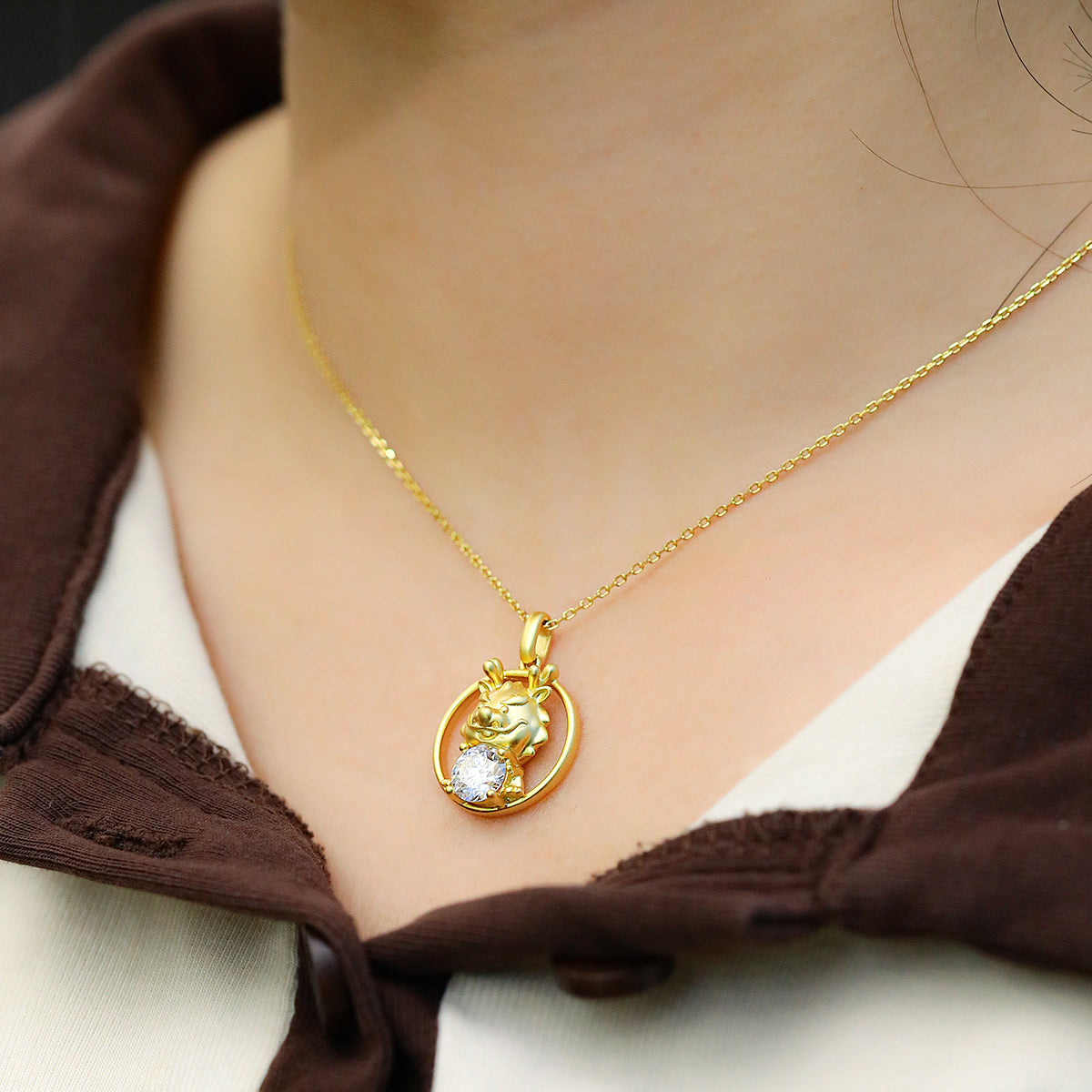 1.0 CT Moissanite Chinese Zodiac Dragon Necklace in Sterling Silver#9