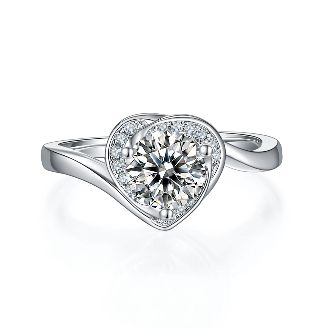 1.0 CT D Color Moissanite Blooming Heart Ring in White Gold Plated Sterling Silver#5