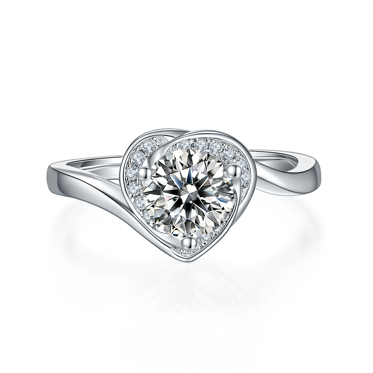 1.0 CT D Color Moissanite Blooming Heart Ring in White Gold Plated Sterling Silver#5
