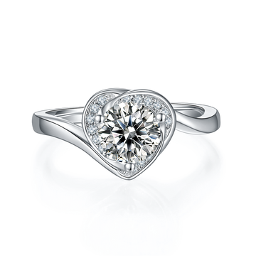 1.0 CT D Color Moissanite Blooming Heart Ring in White Gold Plated Sterling Silver#5