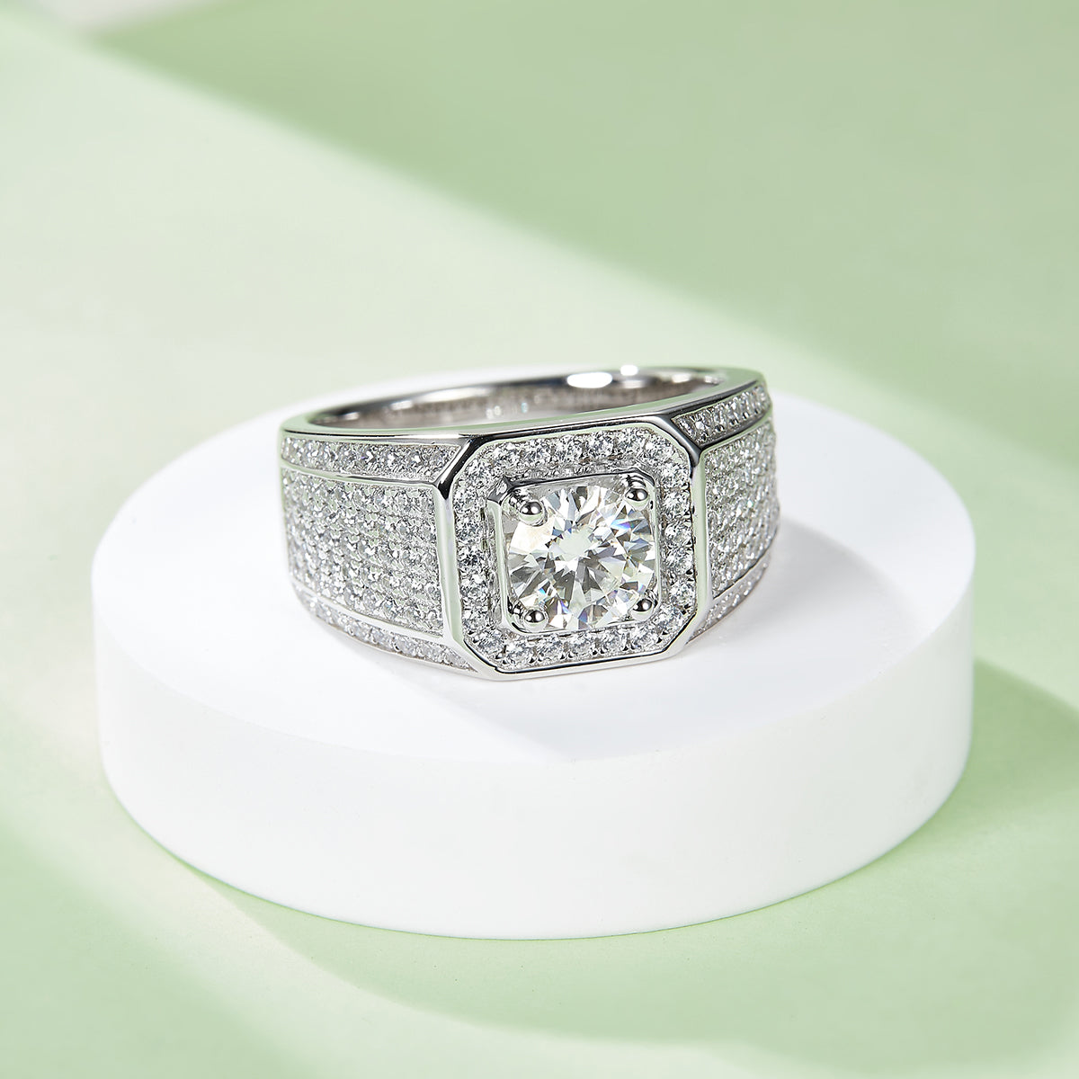 1.0 CT D Color Moissanite Classic Men's Band in White Gold Plated Sterling Silver#4
