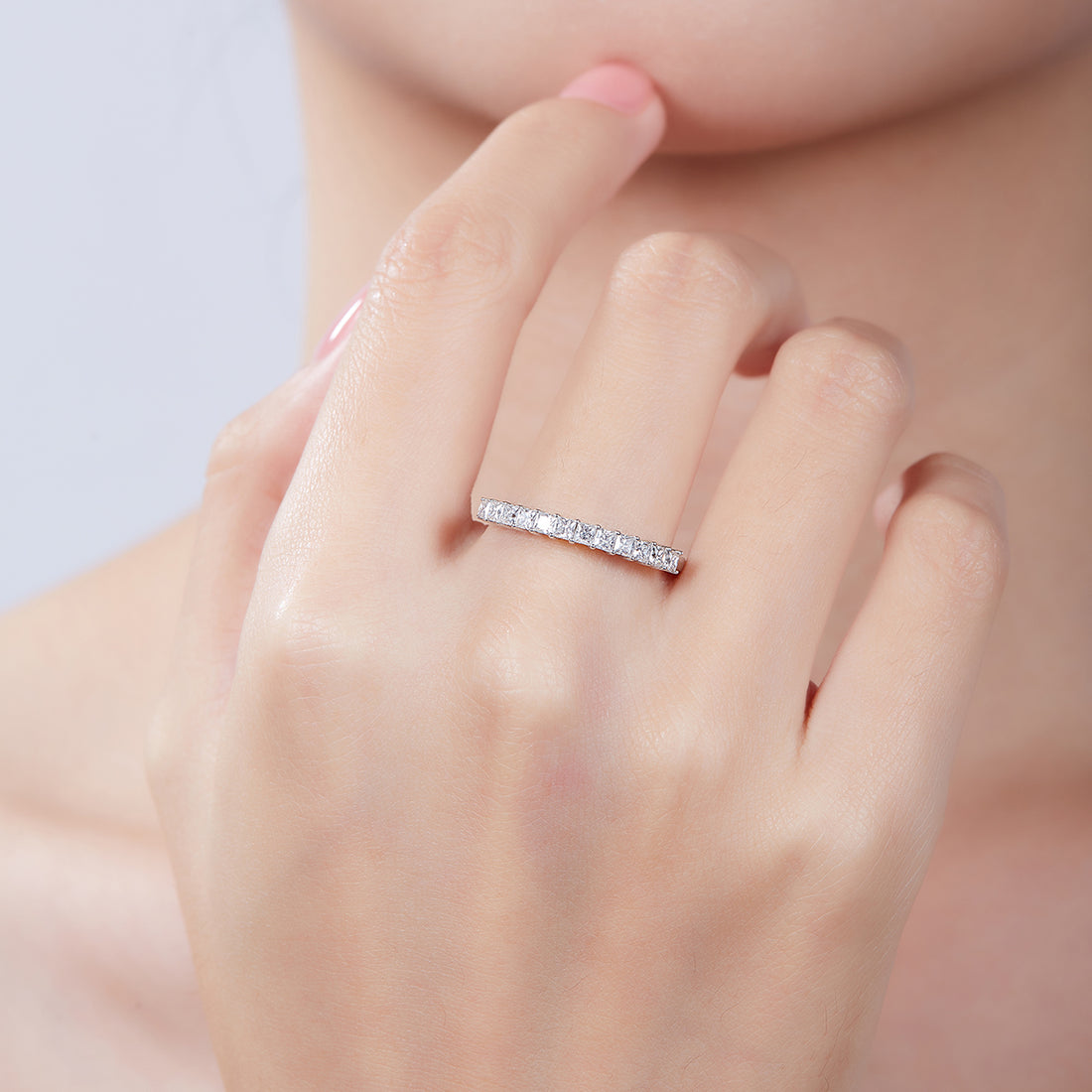 1.0 CT D Color Princess Cut Moissanite Custom Eternity Band in White Gold Plated Sterling Silver#2
