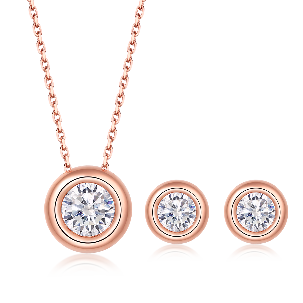 Moissanite Bubble Pendant, Earrings & Bracelet Set in Rose Gold Plated Sterling Silver#4