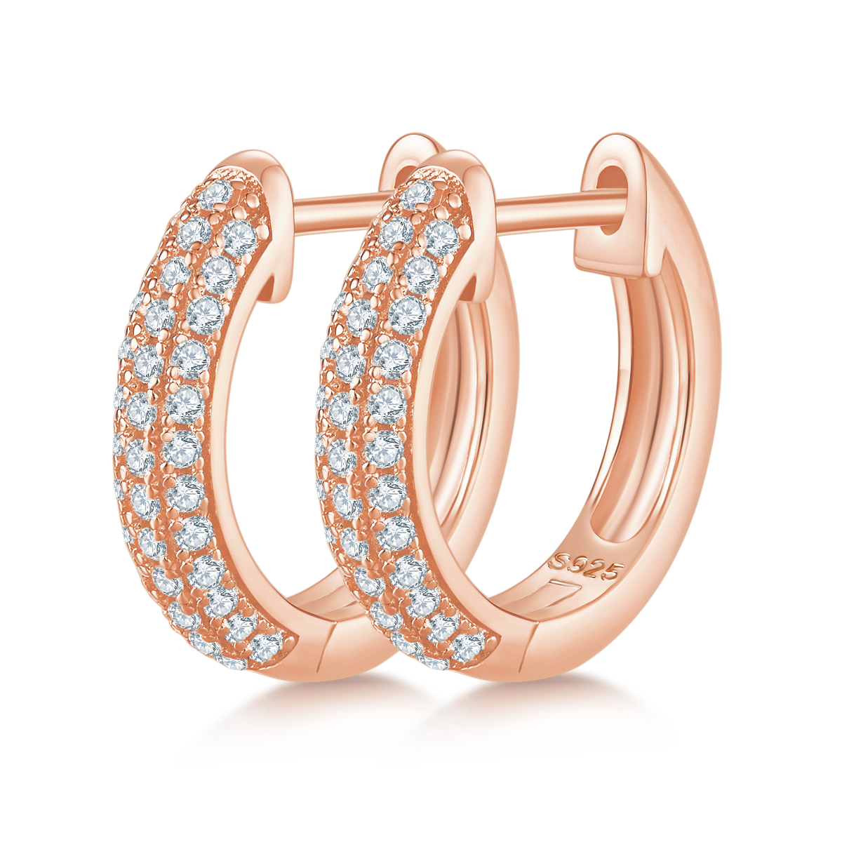 0.37 CT D Color Moissanite Melee 3-Row Half Hoop Earrings in Sterling Silver#4