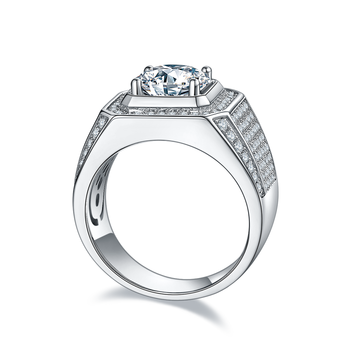 3.0 CT D Color Moissanite Rugged Men's Band in White Gold Plated Sterling Silver#6