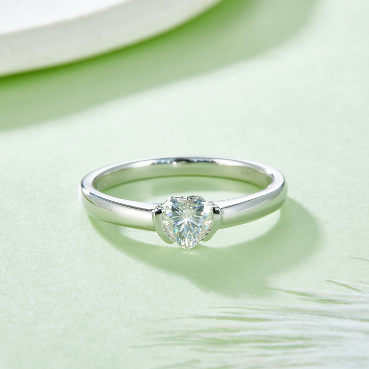 0.5 CT D Color Heart Cut Moissanite Minimalist Ring in White Gold Plated Sterling Silver#7