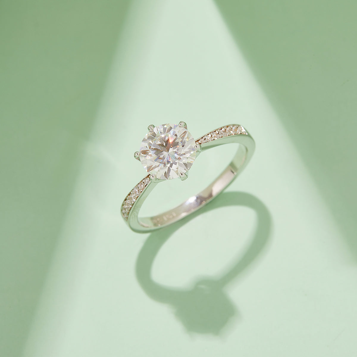 1.5 CT D Color Moissanite Pave Dancing Custom Ring in White Gold Plated Sterling Silver#7