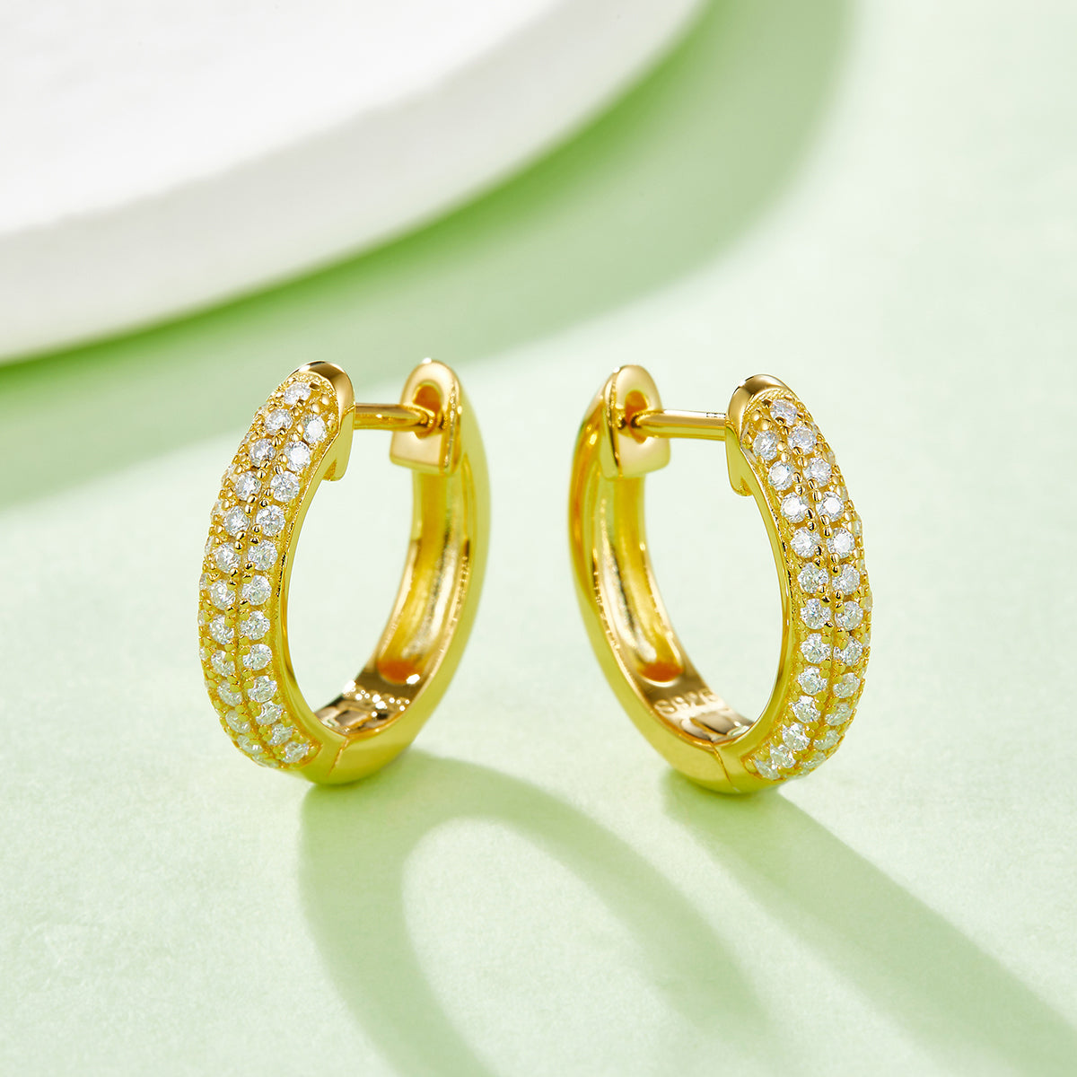 0.37 CT D Color Moissanite Melee 3-Row Half Hoop Earrings in Sterling Silver#8