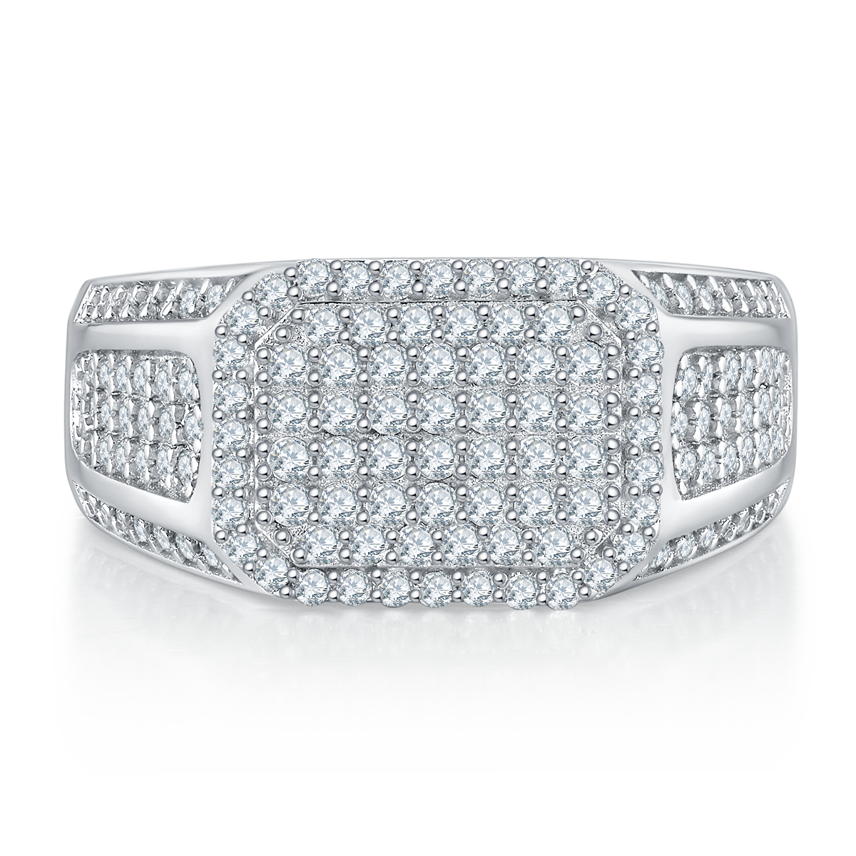 1.2 CT D Color Moissanite Melee Halo Men's Band in White Gold Plated Sterling Silver#2