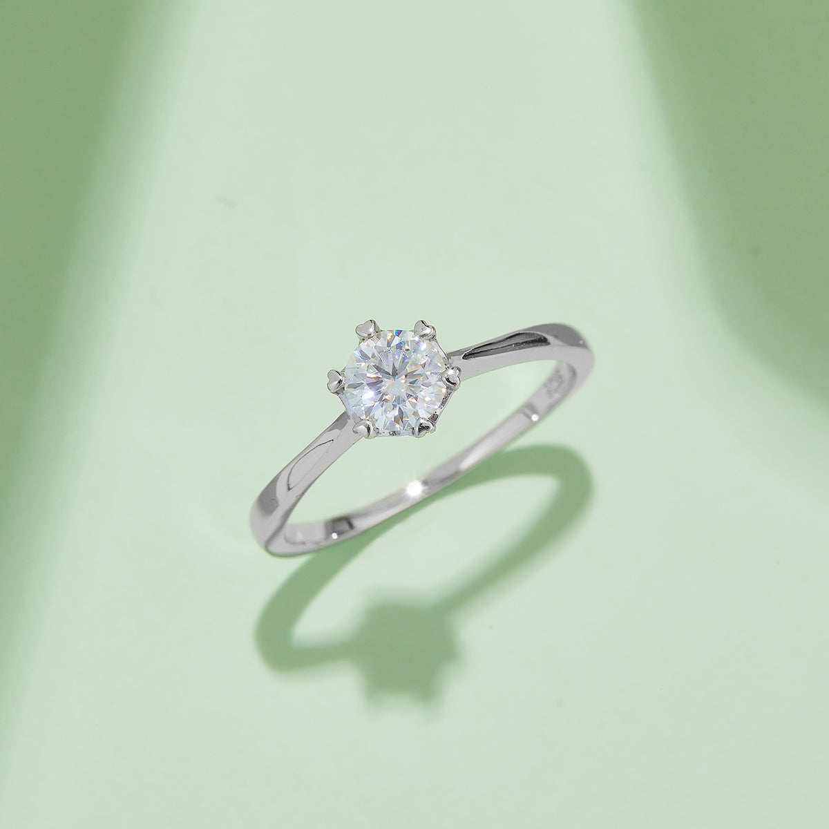 0.5 CT D Color Moissanite 6-Prong Double Layer Straight Shank Ring in White Gold Plated Sterling Silver#7