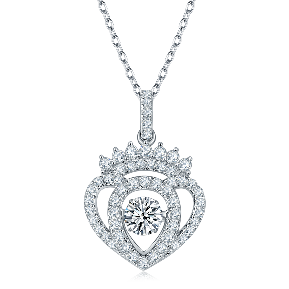 0.5 CT D Color Dancing Moissanite Heart Necklace in White Gold Plated Sterling Silver#2