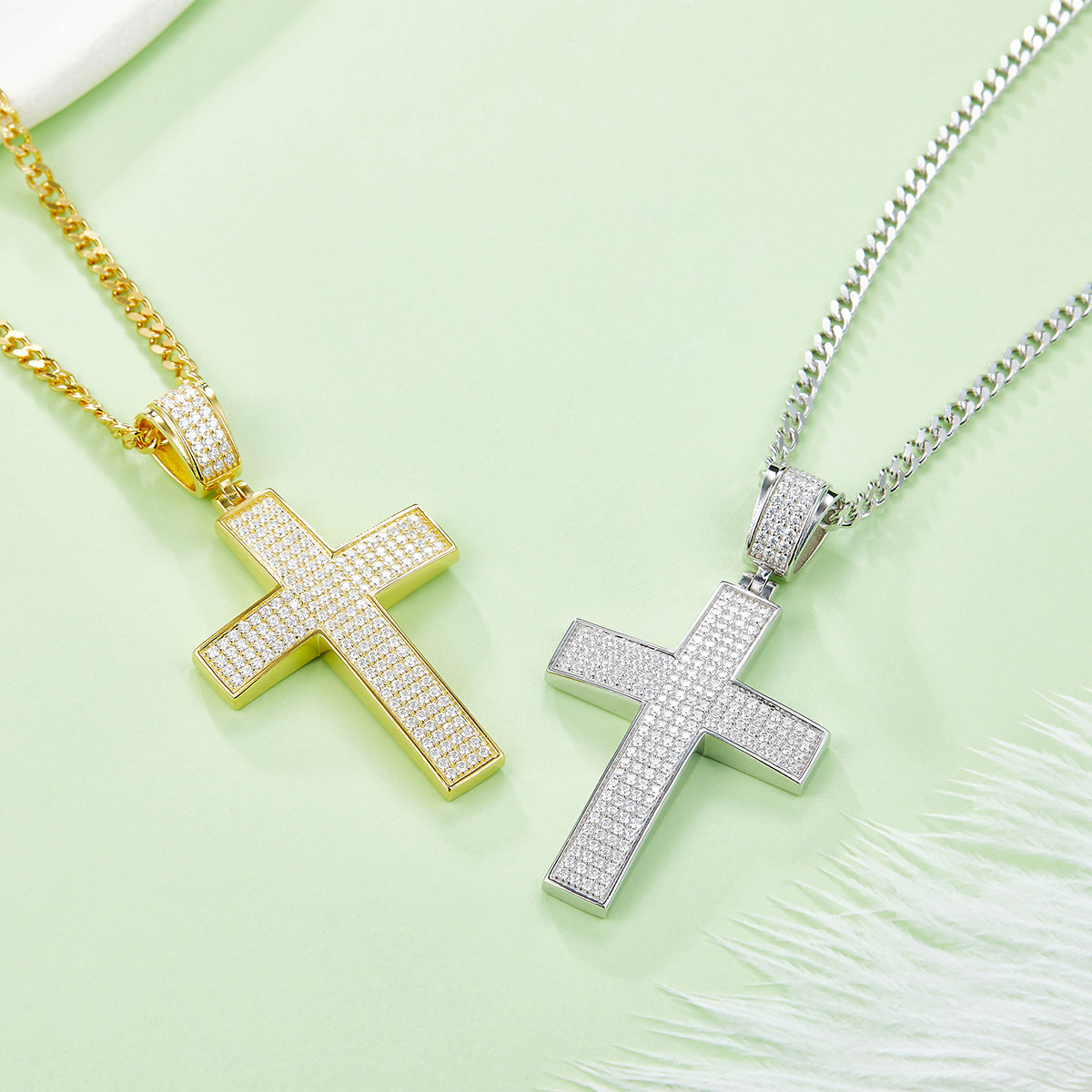 D Color Moissanite Melee Classic Halo Cross Pendant in Sterling Silver#7