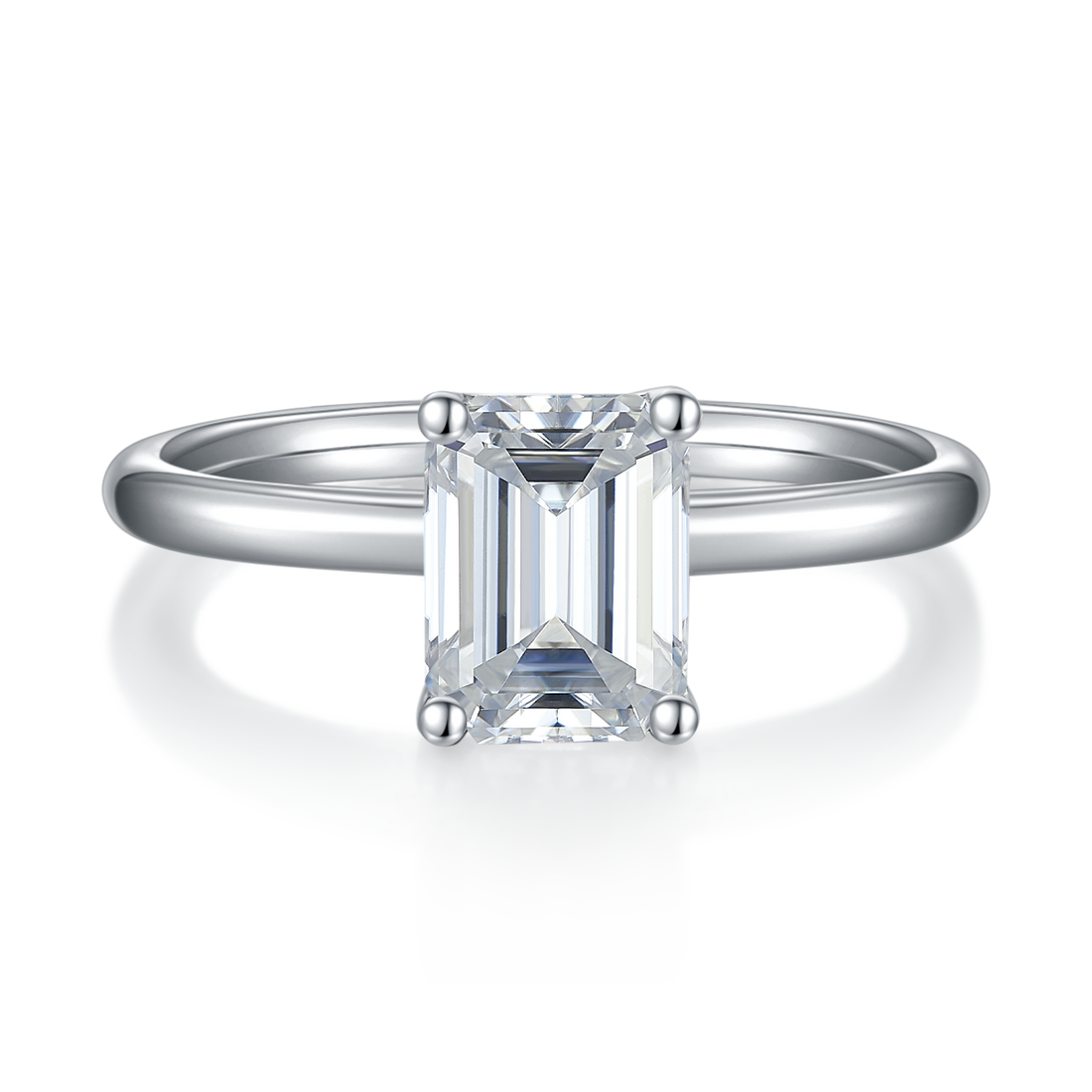 2.0 CT D Color Emerald Cut Moissanite Classic Ring in White Gold Plated Sterling Silver#5