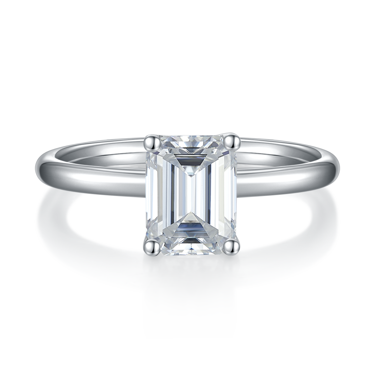 2.0 CT D Color Emerald Cut Moissanite Classic Ring in White Gold Plated Sterling Silver#5