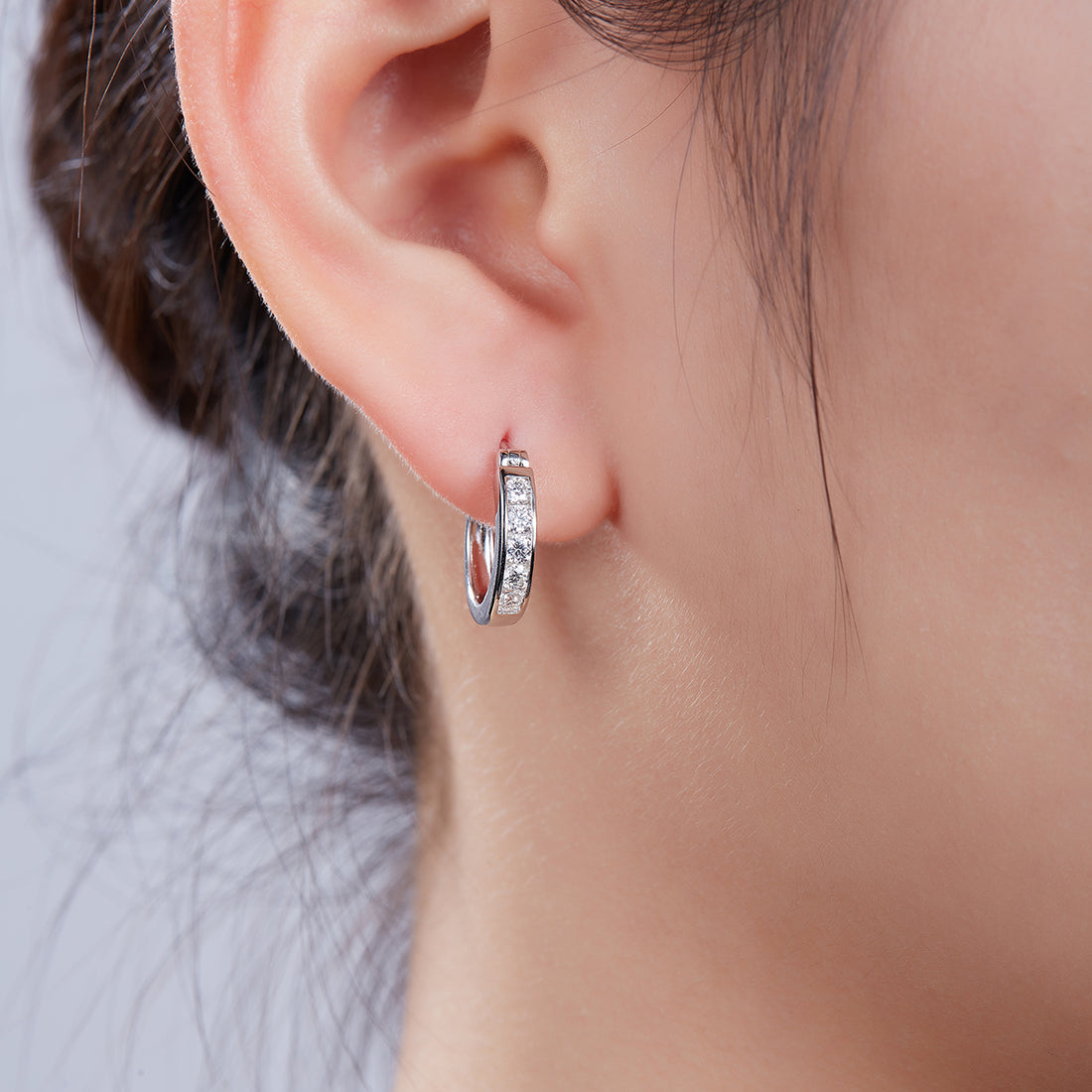 0.45 CT D Color Moissanite Melee Single Row Half Hoop Earrings in Sterling Silver#0