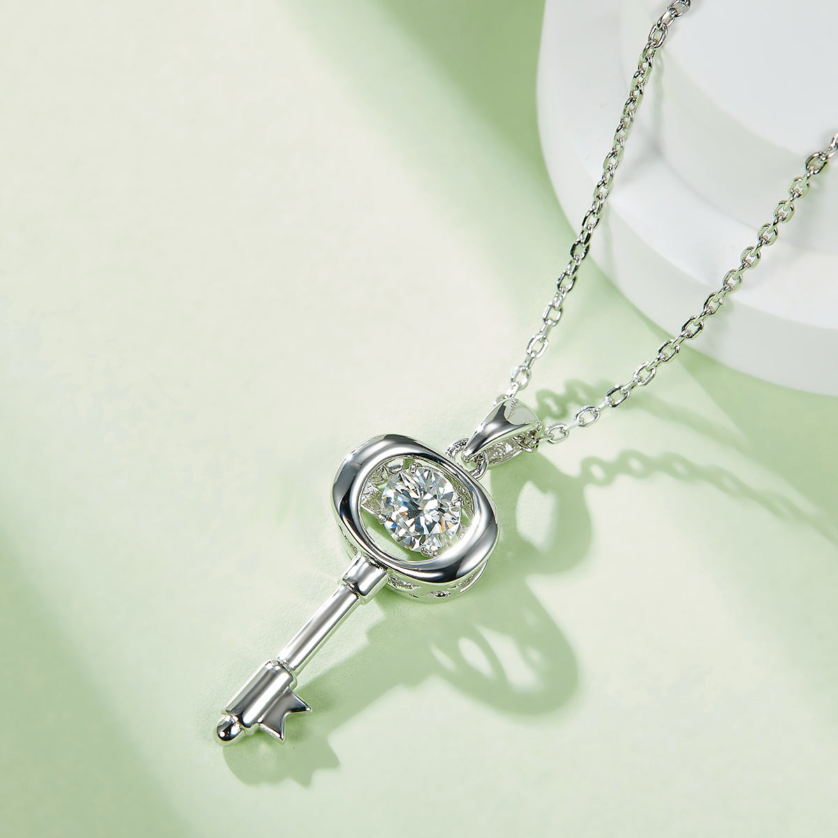 0.5 CT D Color Dancing Lock of Love Moissanite Necklace in White Gold Plated Sterling Silver#5
