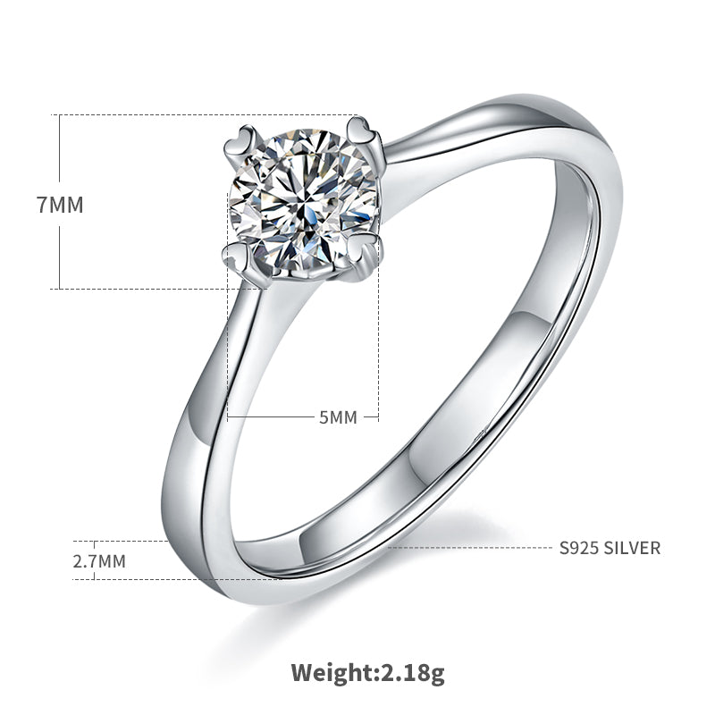 0.5 CT D Color Moissanite Interlocking Hearts Straight Shank Ring in White Gold Plated Sterling Silver#4