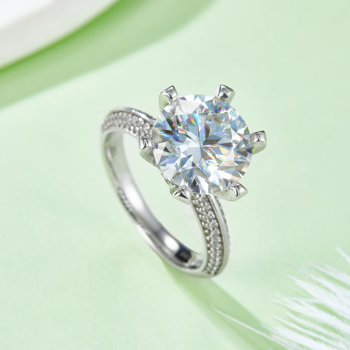 5.0 CT D Color Moissanite Majestic Custom Ring in White Gold Plated Sterling Silver#5