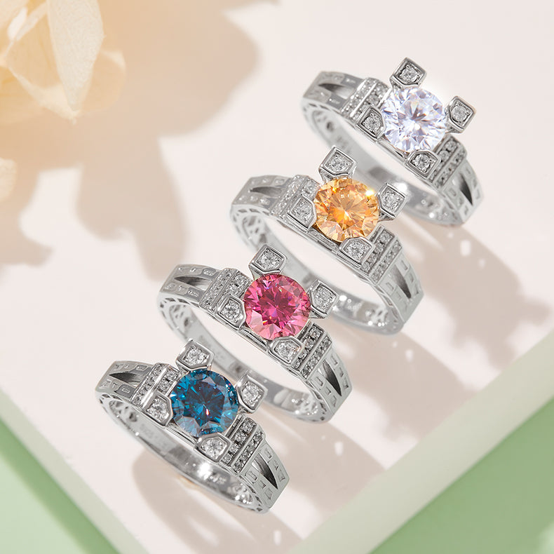 1.0 CT D Color Moissanite Eiffel Tower Custom Ring in White Gold Plated Sterling Silver#11