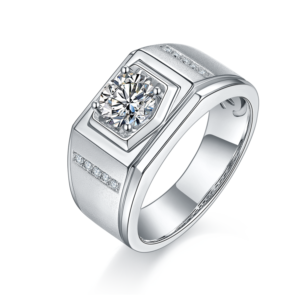 1.0 CT D Color Moissanite Artist Men's Band in White Gold Plated Sterling Silver#5