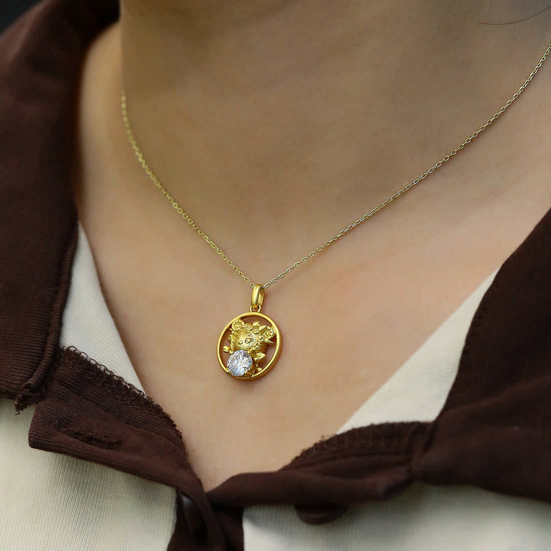 1.0 CT Moissanite Chinese Zodiac Goat Necklace in Sterling Silver#0