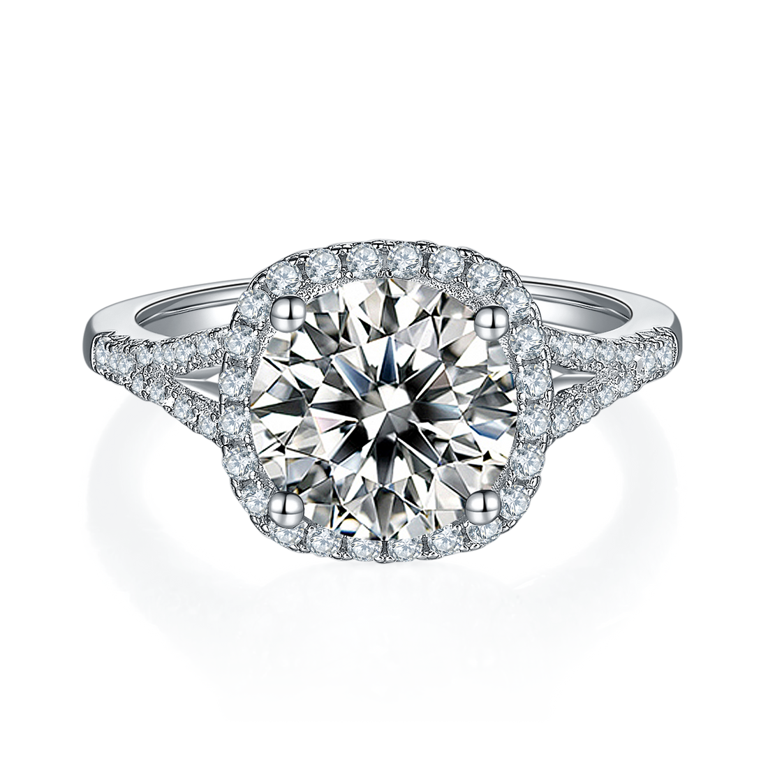 3.0 CT D Color Square Bezel Set Moissanite Split Shank Ring in White Gold Plated Sterling Silver#5