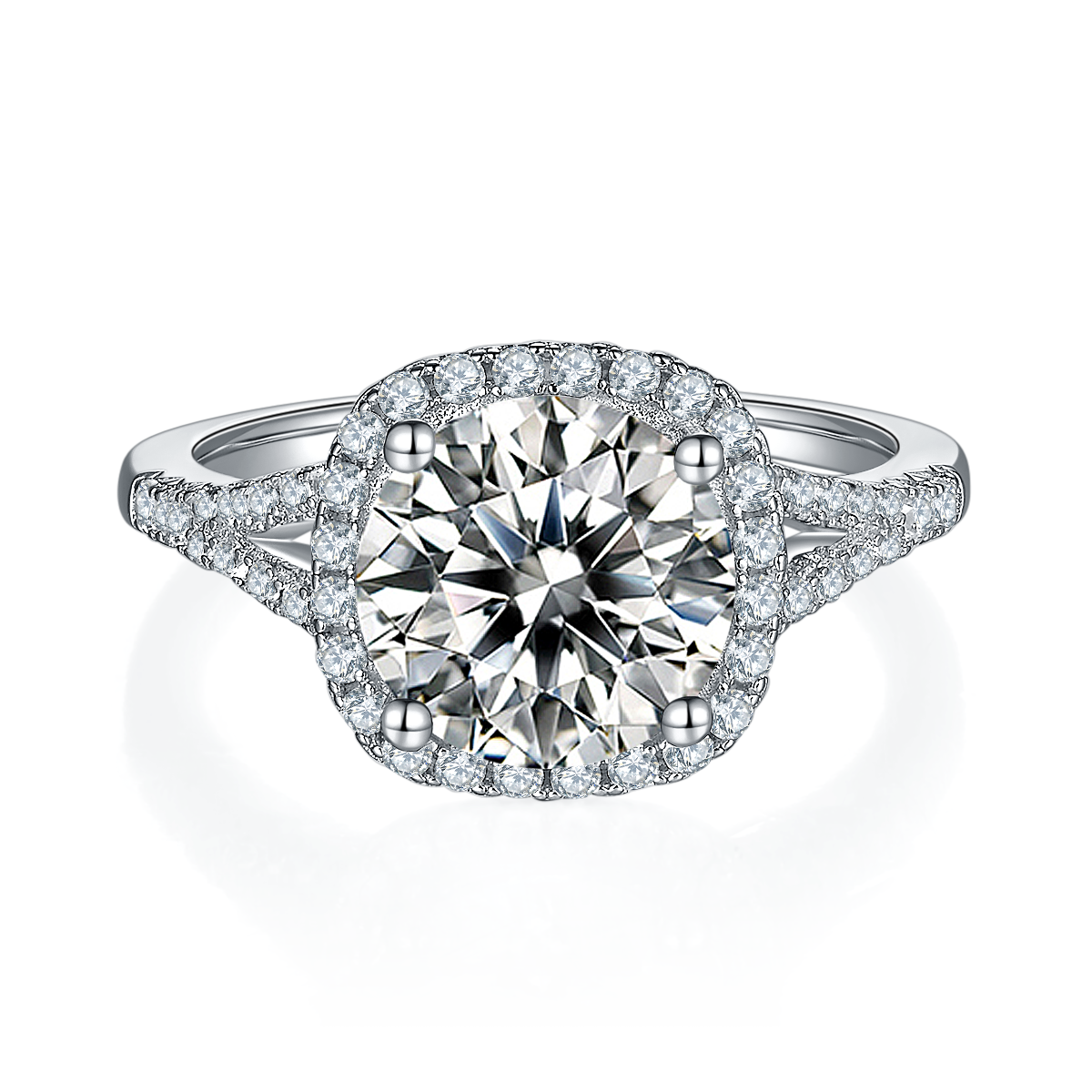 3.0 CT D Color Square Bezel Set Moissanite Split Shank Ring in White Gold Plated Sterling Silver#5