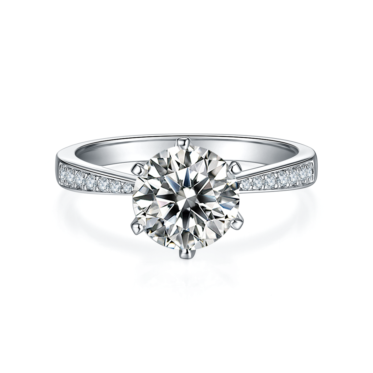 2.0 CT D Color Moissanite Pave Dancing Custom Ring in White Gold Plated Sterling Silver#5
