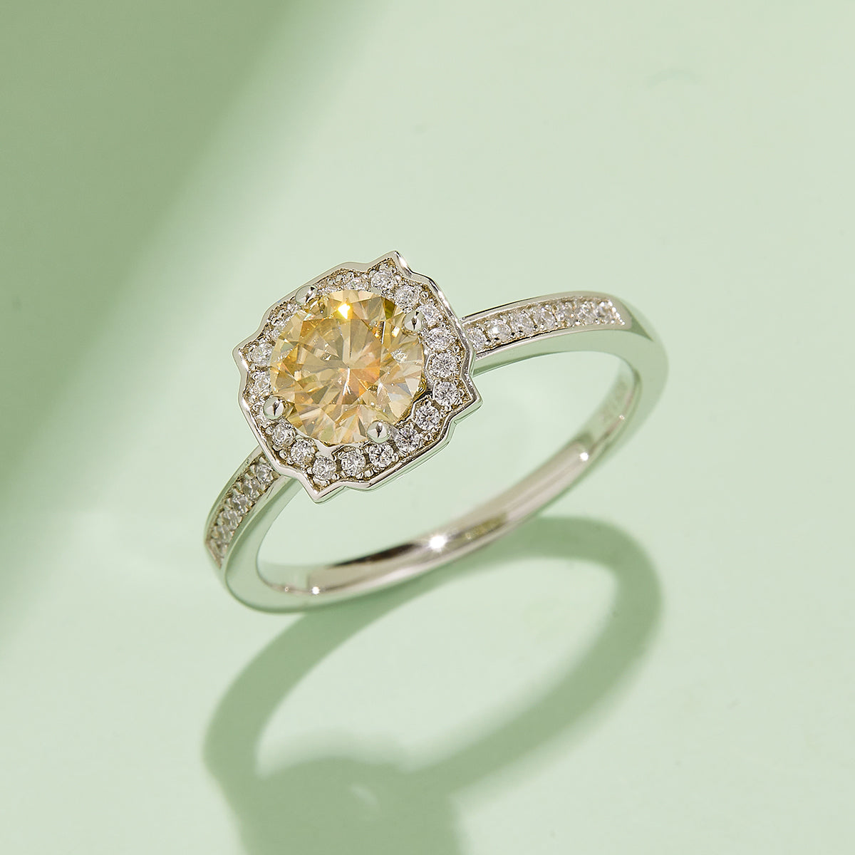 1.0 CT D Color Moissanite Pave Luxury Halo Ring in White Gold Plated Sterling Silver#9