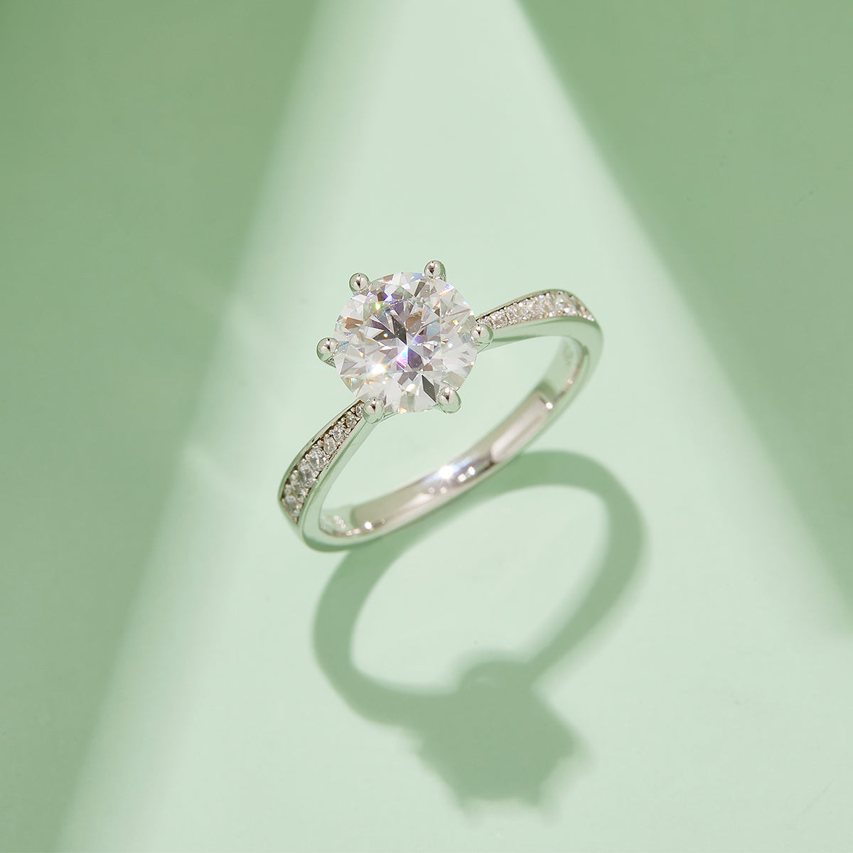 2.0 CT D Color Moissanite Pave Dancing Custom Ring in White Gold Plated Sterling Silver#7