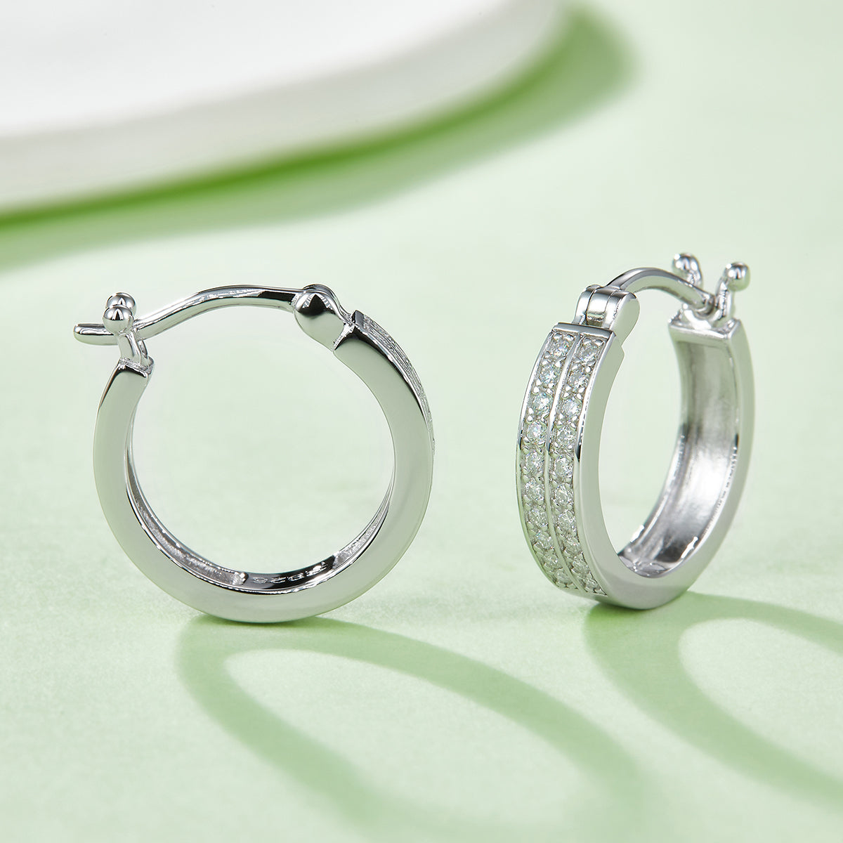 0.24 CT D Color Moissanite Melee Double Row Half Hoop Earrings in Sterling Silver#6