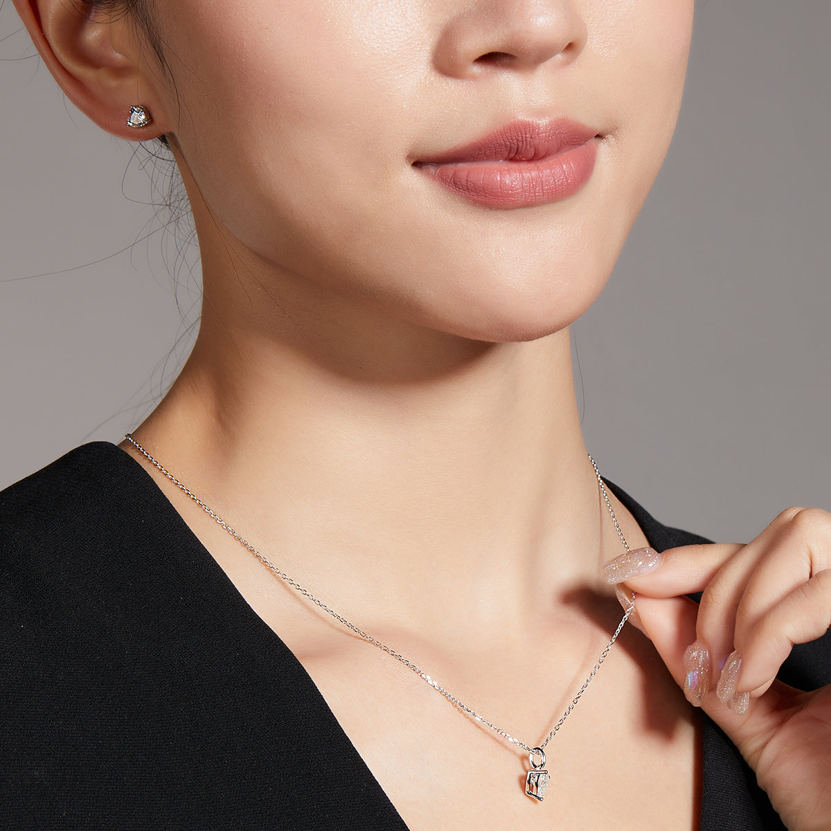 Heart Cut Moissanite Classic Pendant & Stud Earrings Set in White Gold Plated Sterling Silver#13