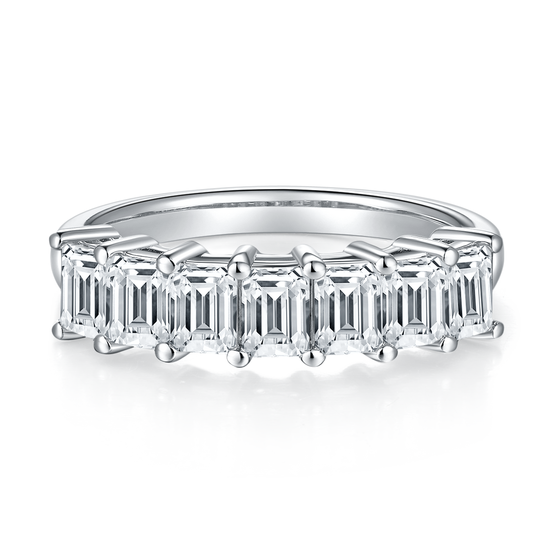 2.1 CT D Color Emerald Cut Moissanite Eternity Band in White Gold Plated Sterling Silver#3