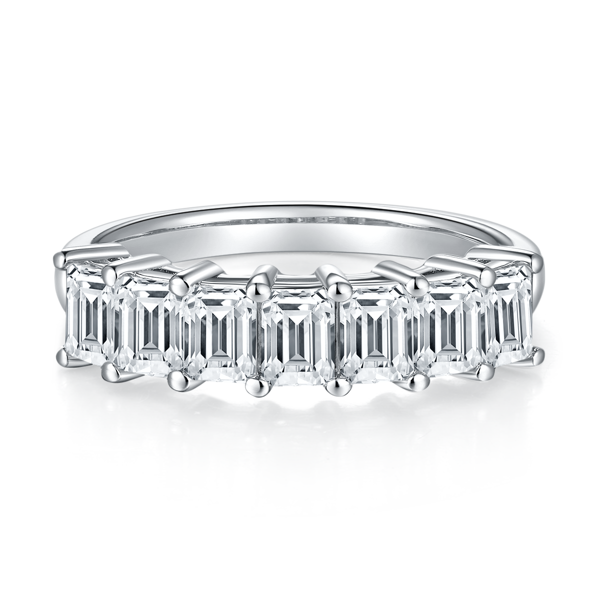 2.1 CT D Color Emerald Cut Moissanite Eternity Band in White Gold Plated Sterling Silver#3