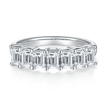 2.1 CT D Color Emerald Cut Moissanite Eternity Band in White Gold Plated Sterling Silver#3