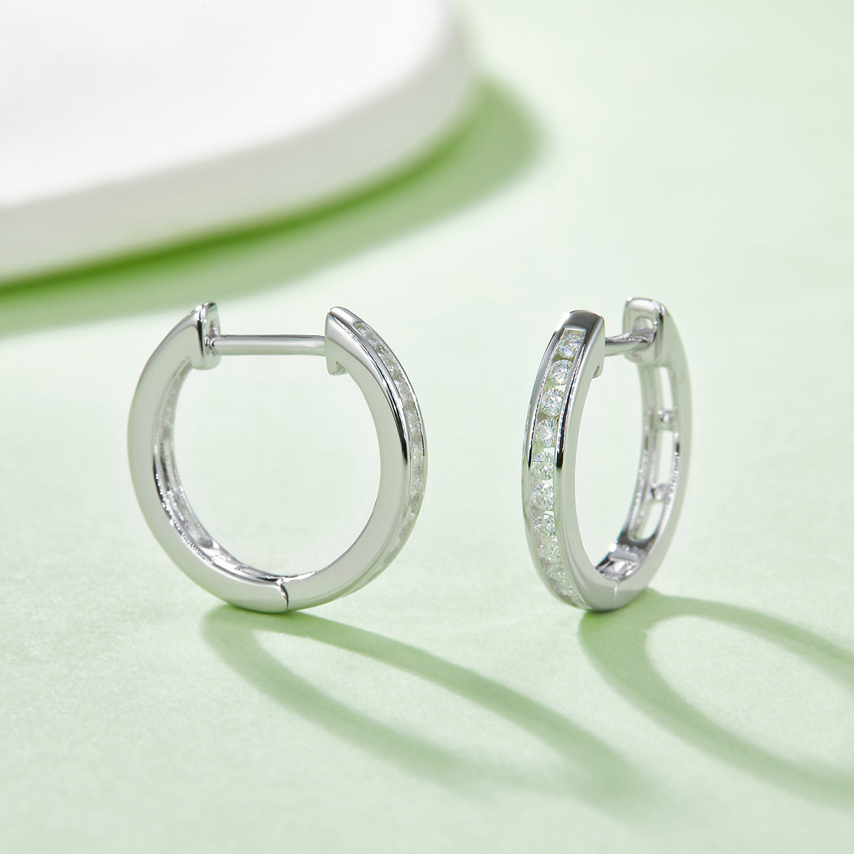 0.22 CT D Color Moissanite Melee Single Row Half Hoop Earrings in Sterling Silver#6