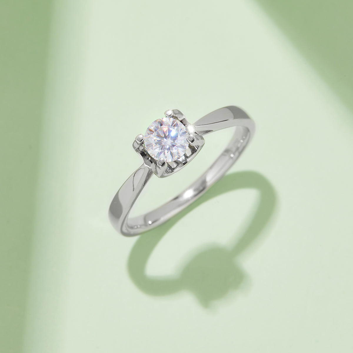 0.5 CT D Color Moissanite Peg Head Double Layer Straight Shank Ring in White Gold Plated Sterling Silver#7