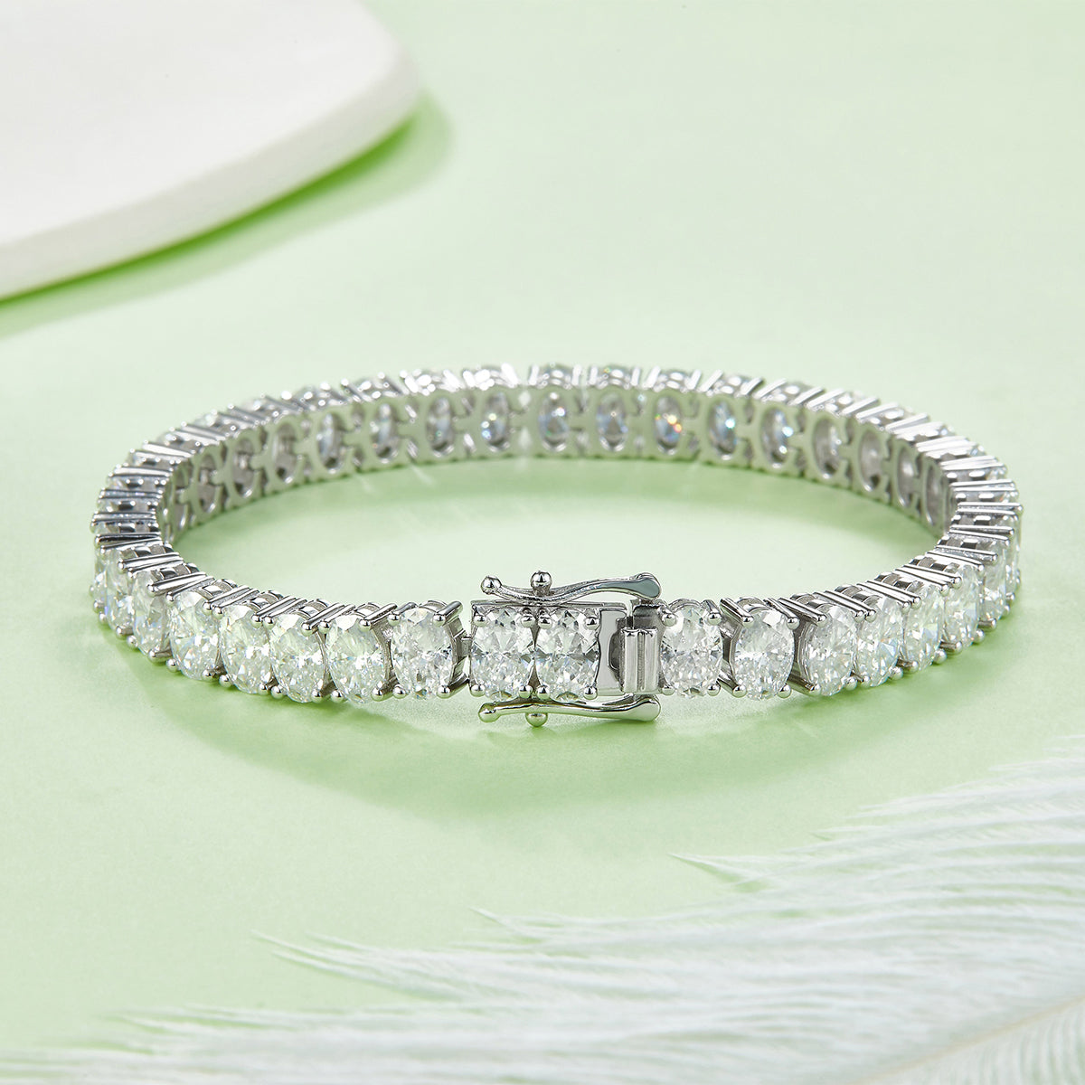 D Color VVS Moissanite Cluster Tennis Bracelet (Oval Cut, 0.5 CT Each) in White Gold Plated Sterling Silver#3