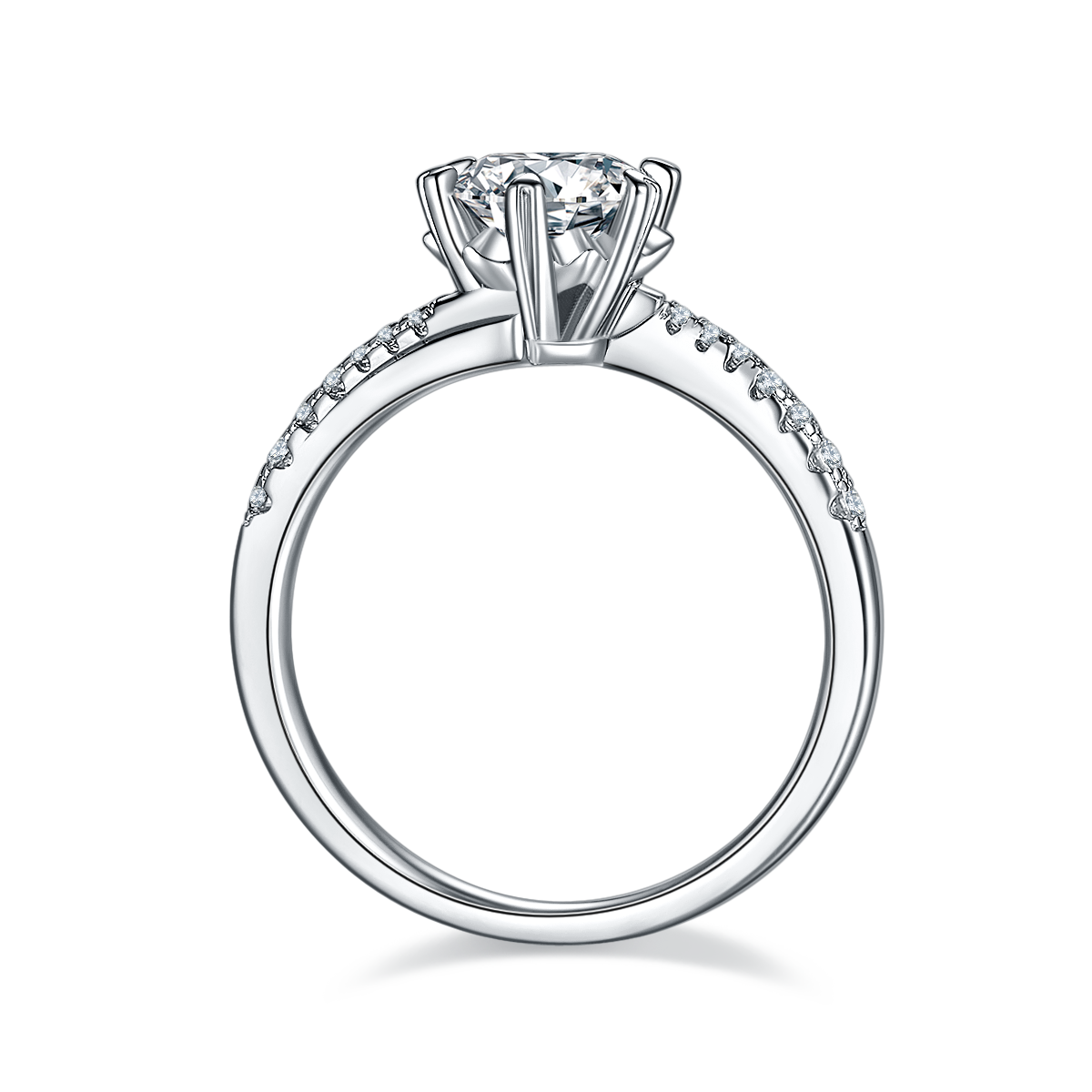 1.0 CT D Color Moissanite Pave Snowflake Twisted Shank Ring in White Gold Plated Sterling Silver#6