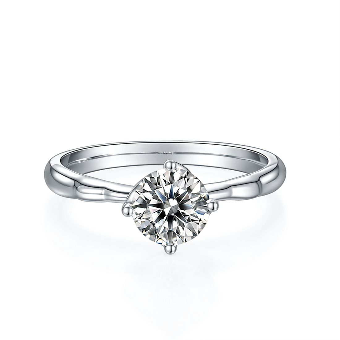 1.0 CT D Color Moissanite Windmill Straight Shank Ring in White Gold Plated Sterling Silver#5