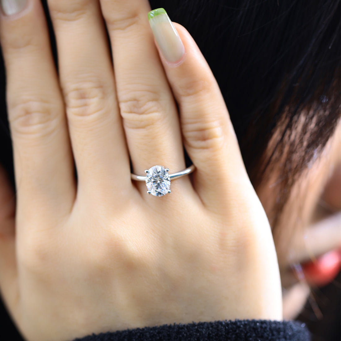 2.0 CT D Color Oval Cut Moissanite Classic Ring in White Gold Plated Sterling Silver#5