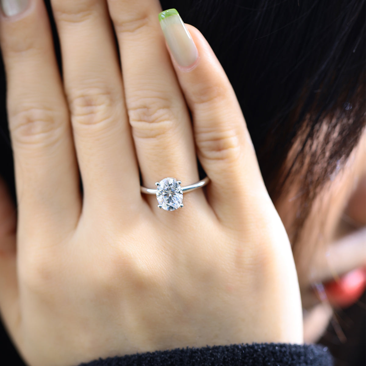 2.0 CT D Color Oval Cut Moissanite Classic Ring in White Gold Plated Sterling Silver#8